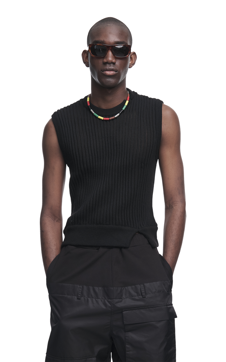 BLACK VENTED KNIT VEST – SPENCER BADU