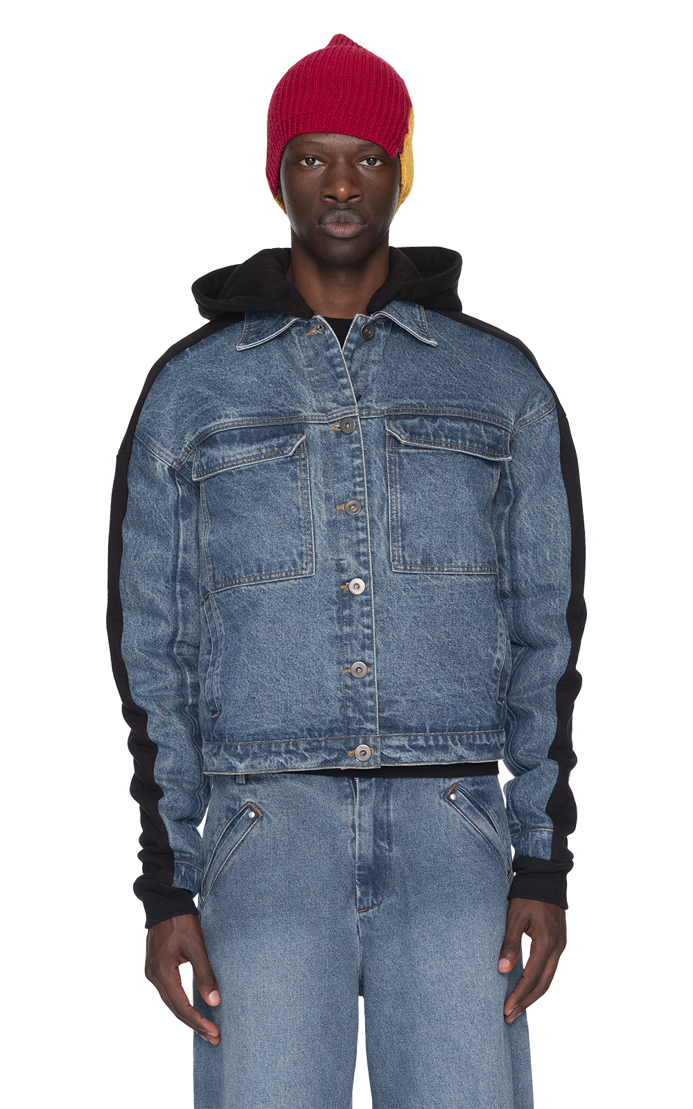 BLUE & BLACK PANELED DENIM JACKET